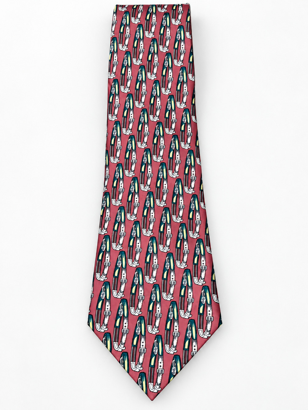 Mercedes Men’s Fashion Novelty Necktie Pink Teal Belt Buckle Strap Print Tie